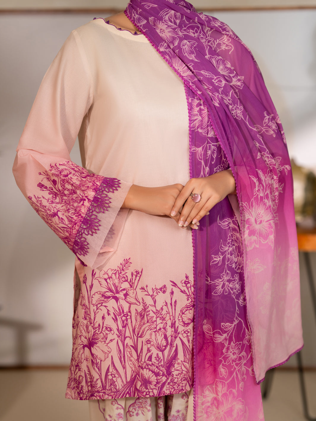 Pink Lawn 3Pc Unstitched - ALP-3PS-2715