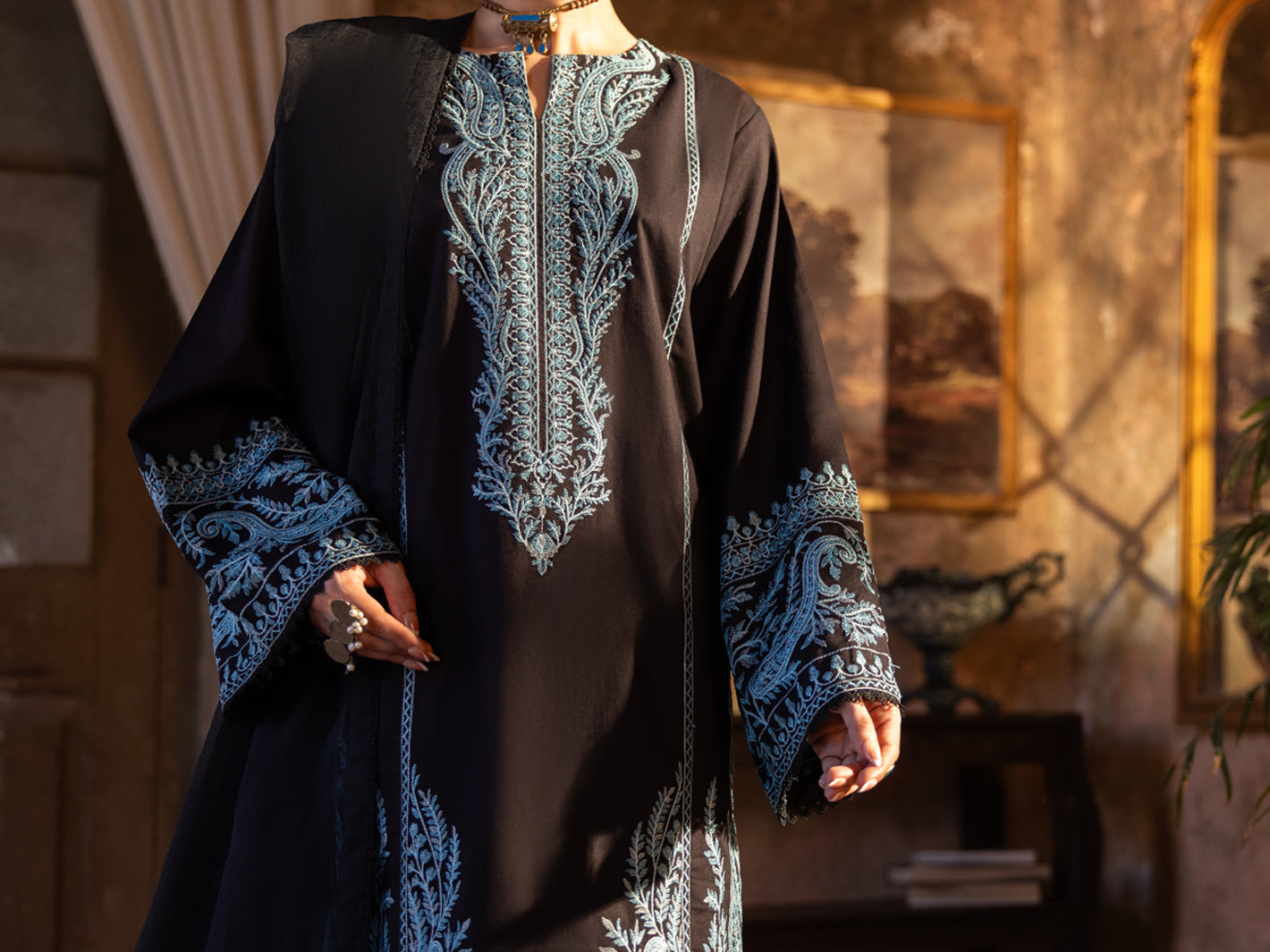 Black Cotton Lawn Unstitched 3 Piece - ALP-3PS-2719