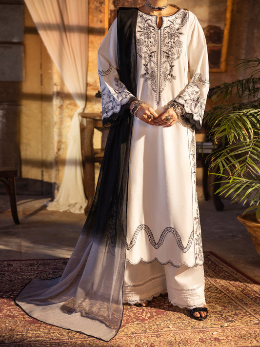 White Dyed Lawn Unstitched 3 Piece - ALP-3PS-2722