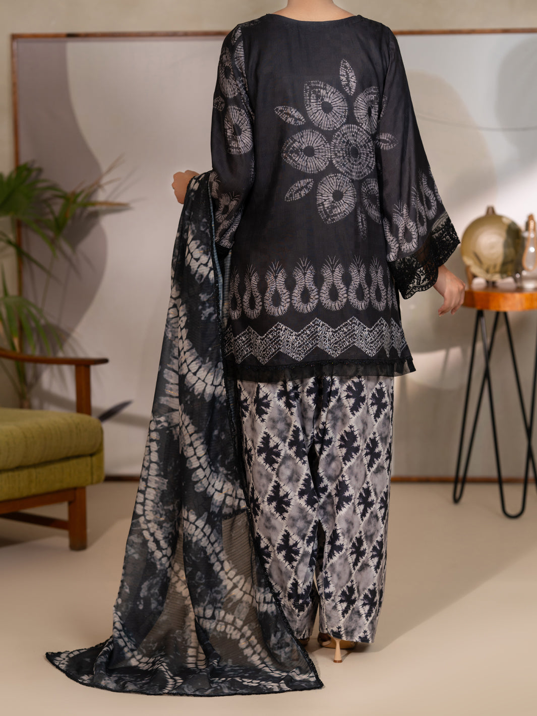 Black Swiss Jacquard Unstitched 3PC - ALP-3PS-2727