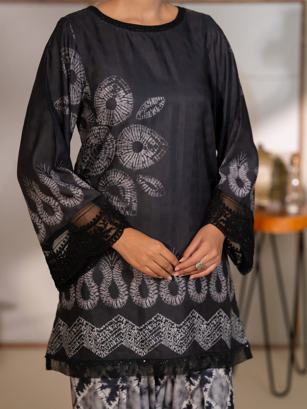 Black Swiss Jacquard Unstitched 3PC - ALP-3PS-2727