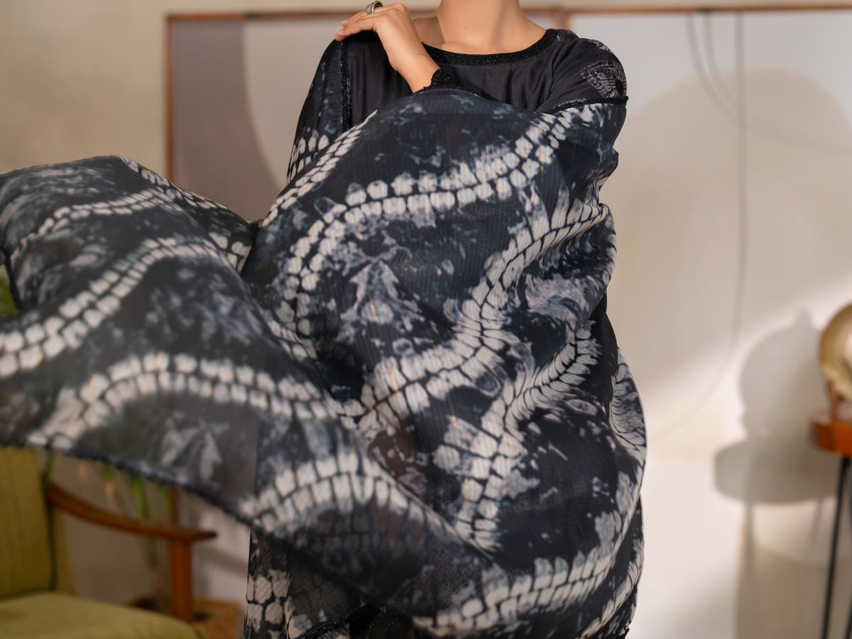 Black Swiss Jacquard Unstitched 3PC - ALP-3PS-2727