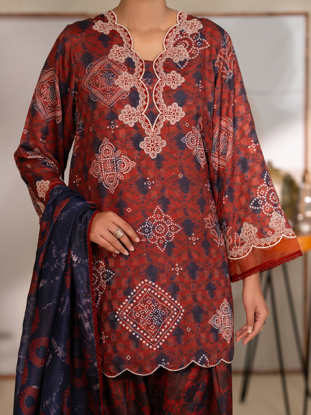 Maroon Swiss Jacquard Unstitched 3PC - ALP-3PS-2728