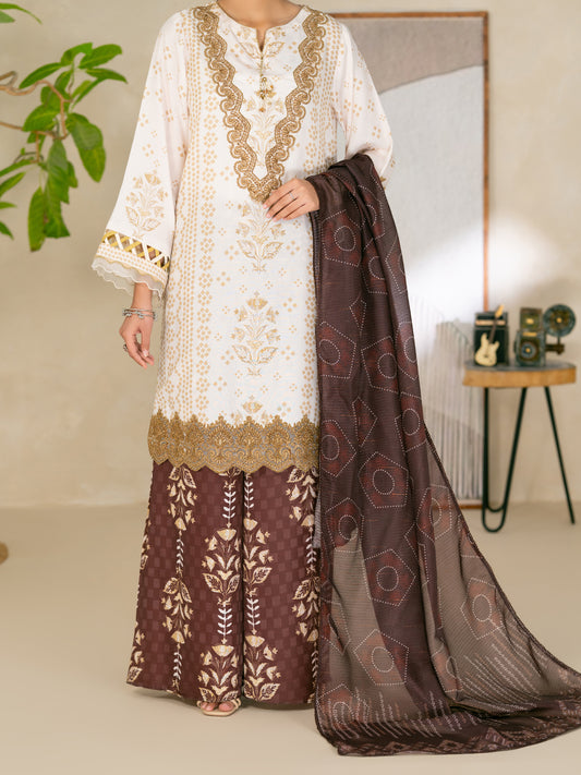 White Swiss Jacquard 3Pc Unstitched - ALP-3PS-2729 Front Main
