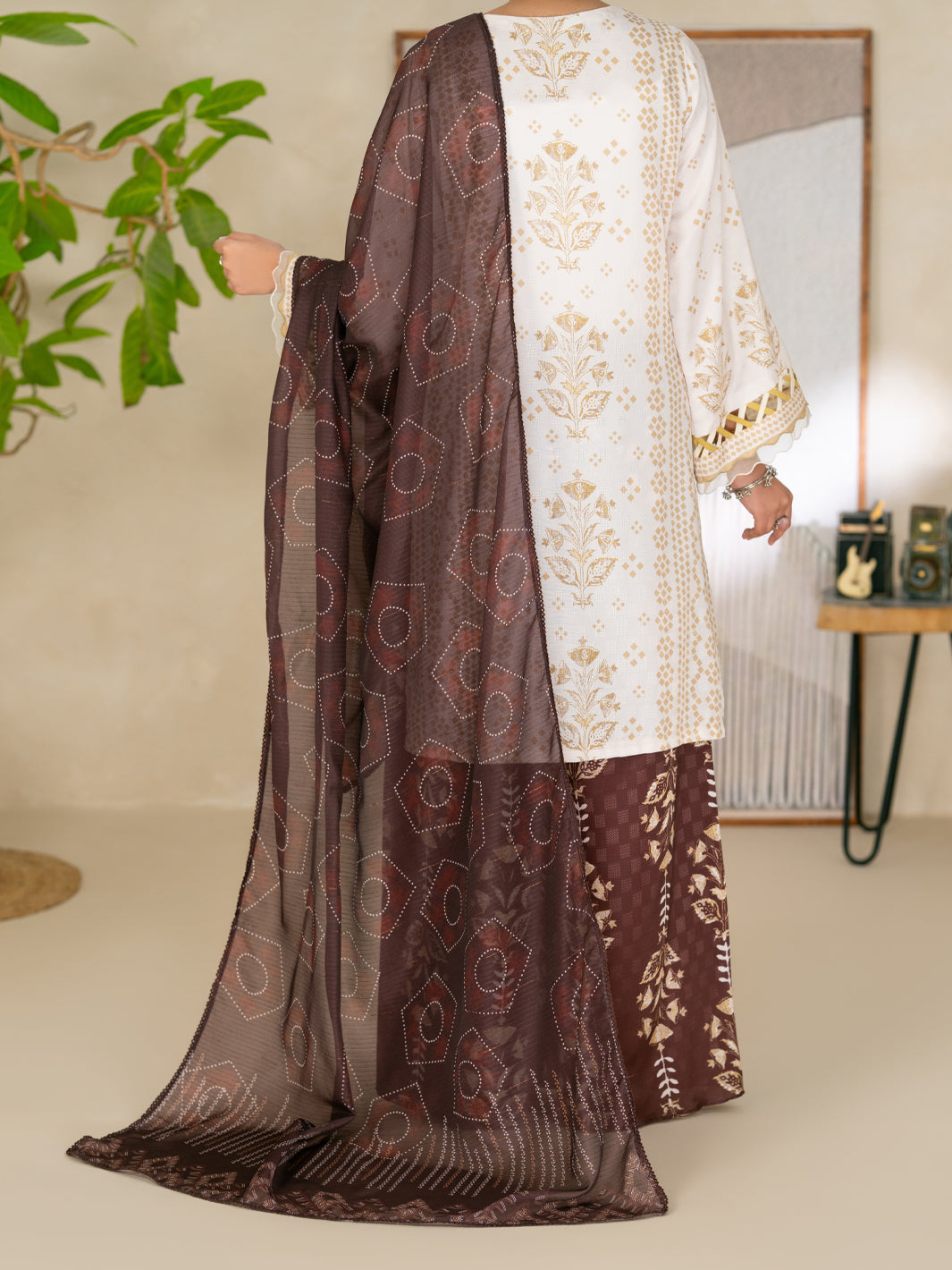 White Swiss Jacquard 3Pc Unstitched - ALP-3PS-2729