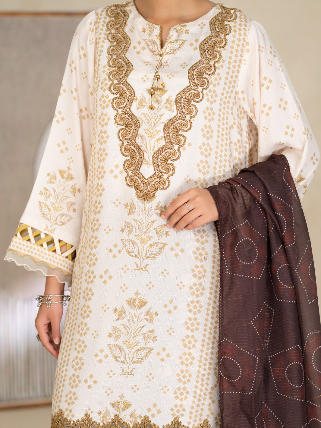 White Swiss Jacquard 3Pc Unstitched - ALP-3PS-2729