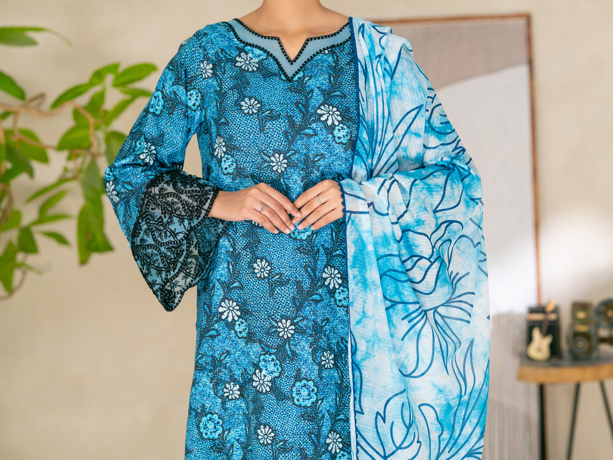 Blue Swiss Jacquard Unstitched 3PC - ALP-3PS-2730