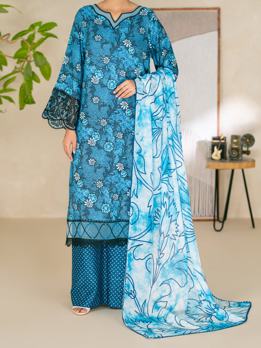 Blue Swiss Jacquard Unstitched 3PC - ALP-3PS-2730 Front Main