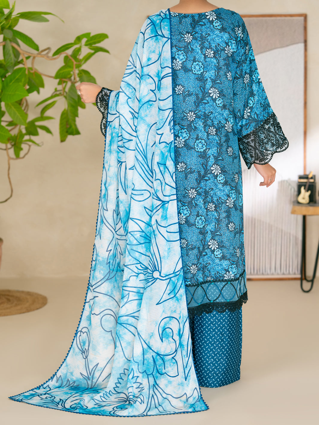 Blue Swiss Jacquard Unstitched 3PC - ALP-3PS-2730