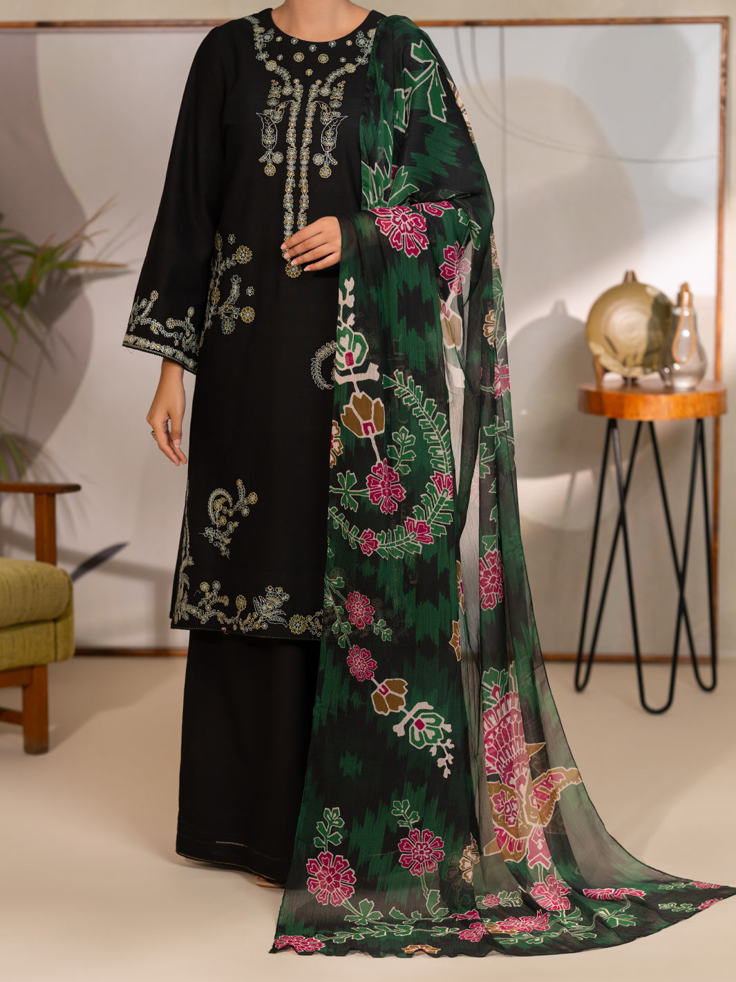 Black Lawn Unstitched 3PC  - Women Unstitched 3 Piece | ALMIRAH