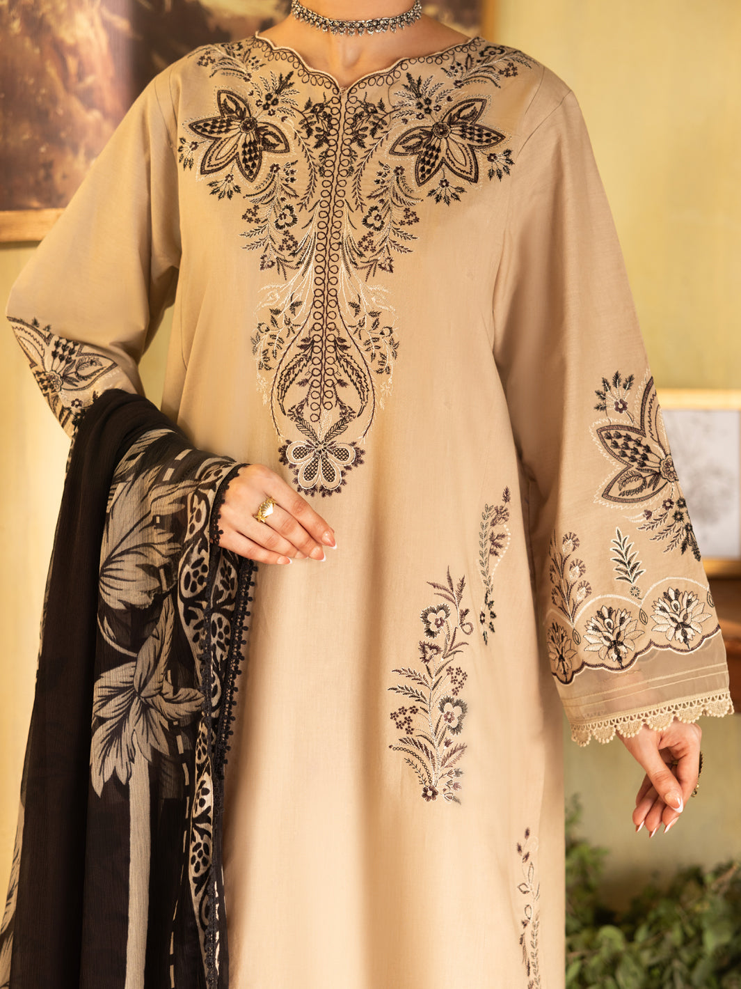 Beige Dyed Lawn Unstitched 3 Piece - ALP-3PS-2735