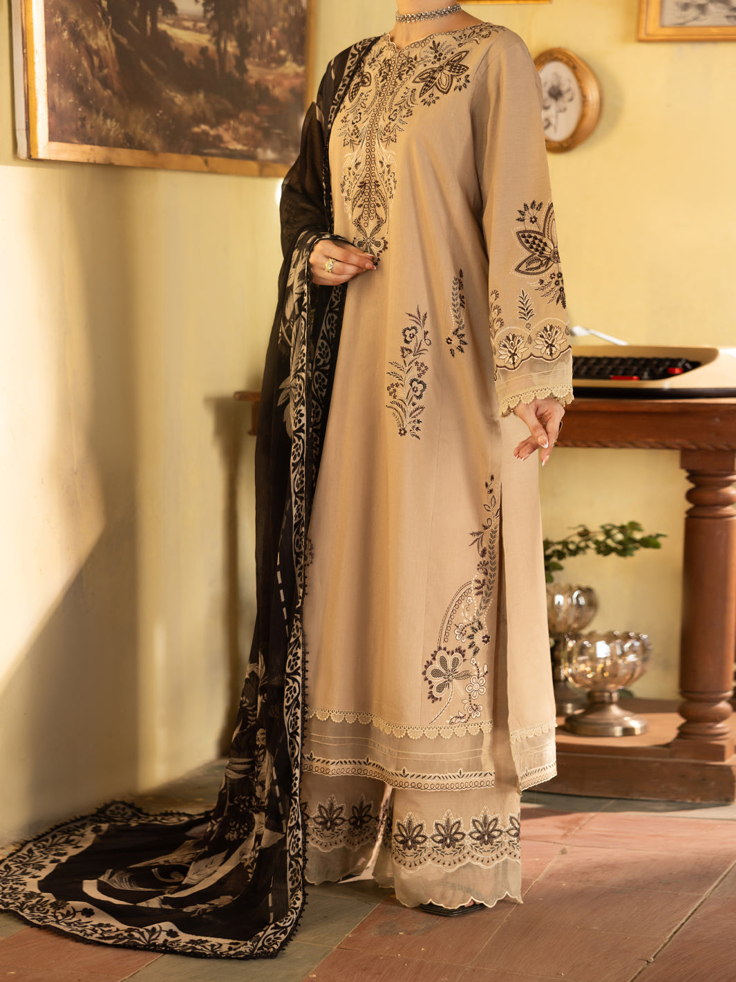Beige Dyed Lawn Unstitched 3 Piece - ALP-3PS-2735
