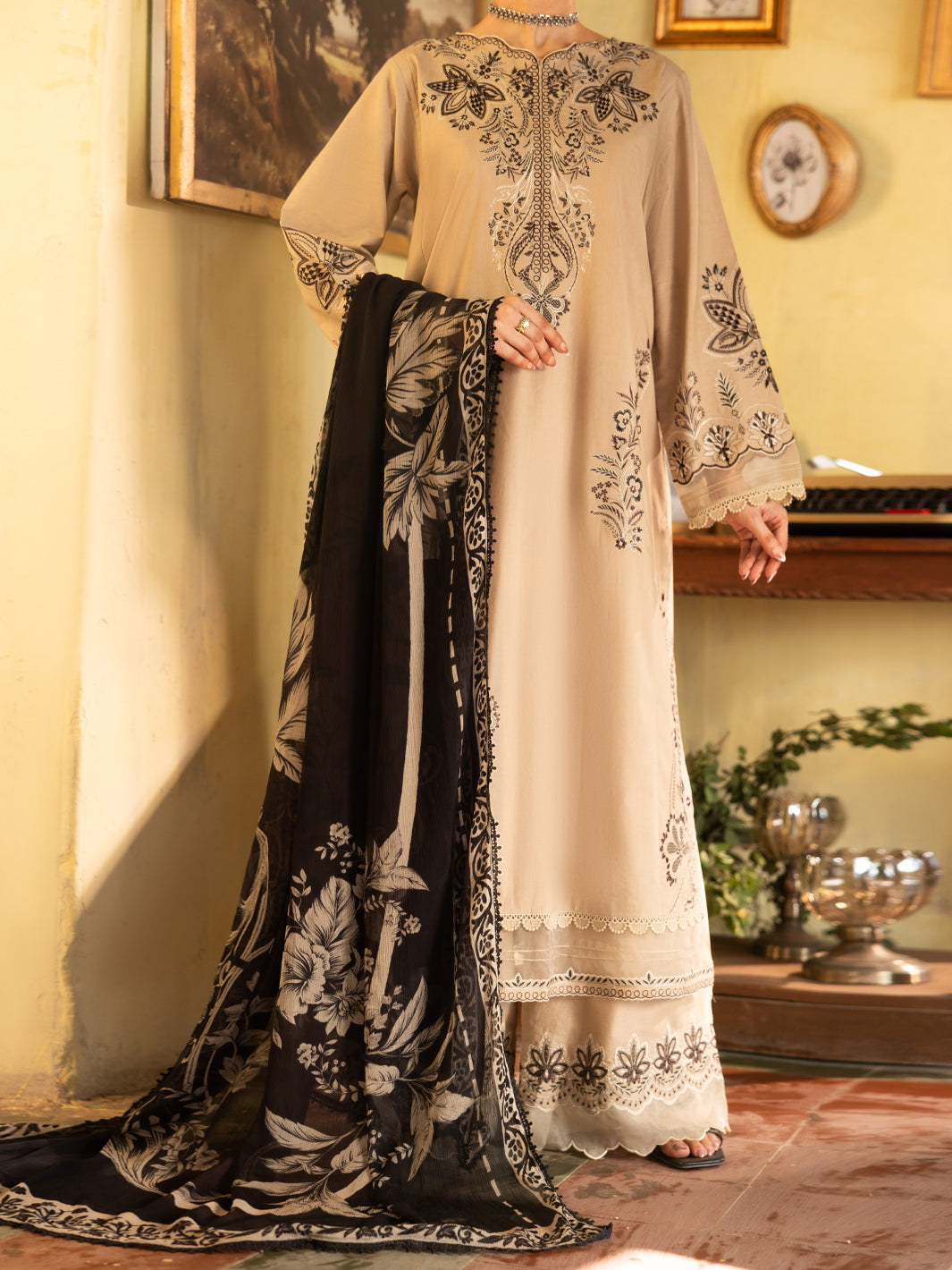 Beige Dyed Lawn Unstitched 3 Piece - ALP-3PS-2735
