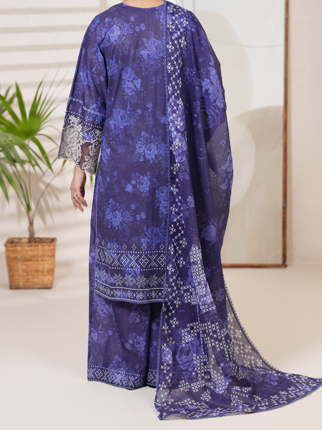 Blue Cambric Unstitched 3Pc - ALP-3PS-2747