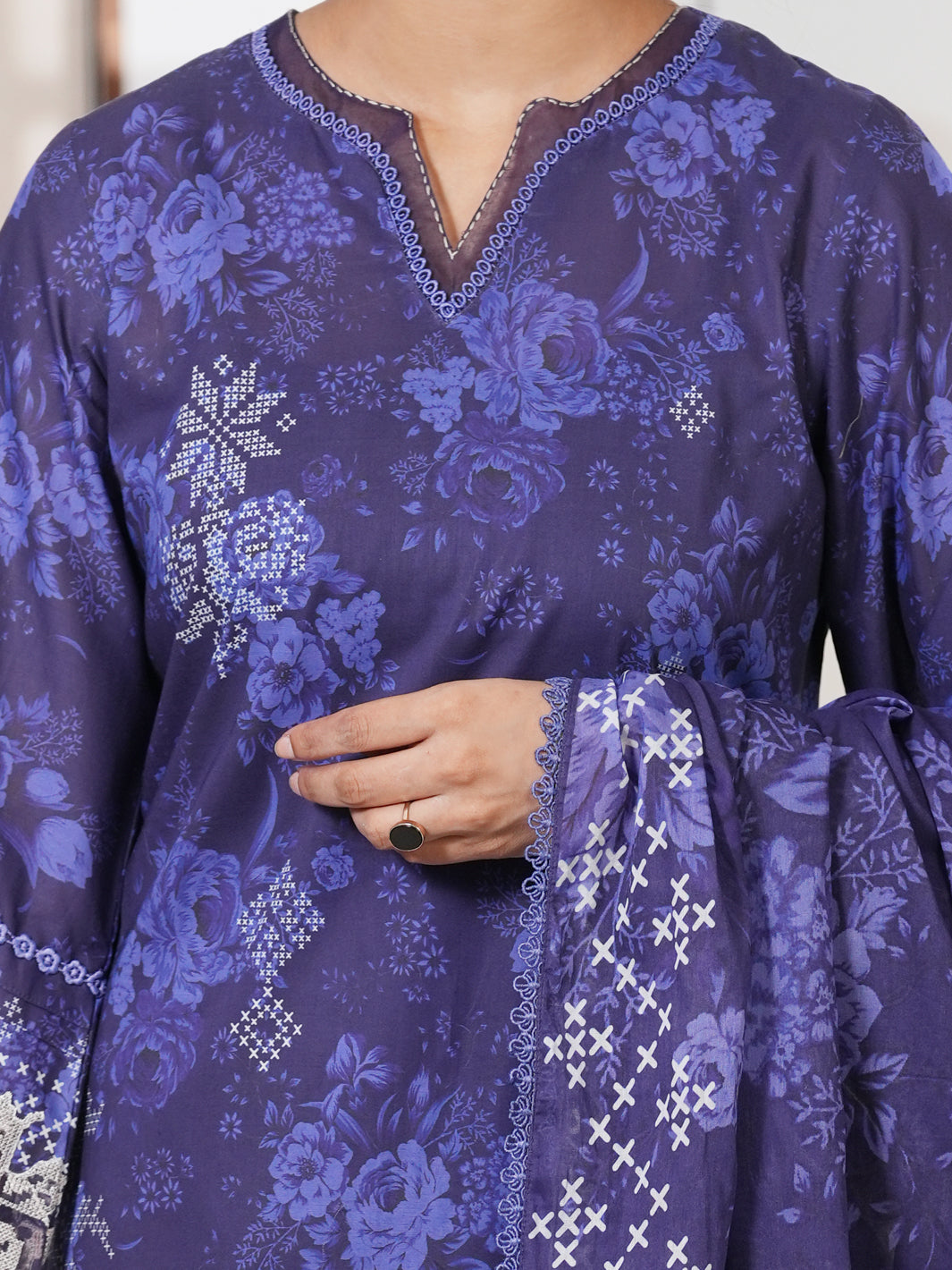Blue Cambric Unstitched 3Pc - ALP-3PS-2747
