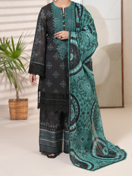 Charcoal Cambric Unstitched 3Pc - ALP-3PS-2748 Front Main