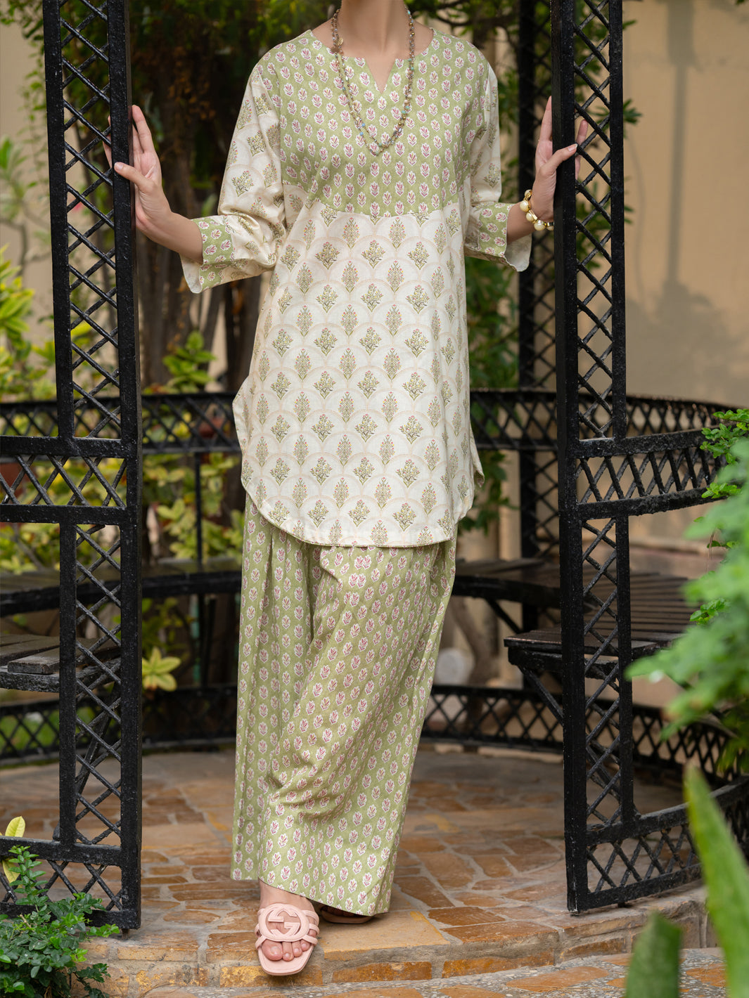 Lemon Lawn Co-Ord Set - ALP-2PS-SLKS-2775 Front Main