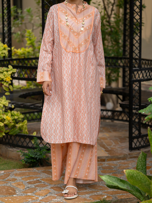 Peach Lawn Co-Ord Set - ALP-2PS-SLKS-2776