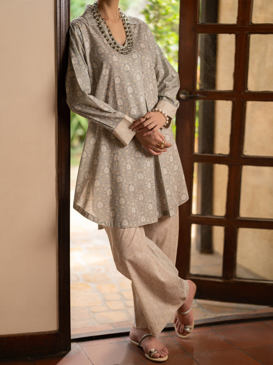 Beige Lawn Co-Ord Set - ALP-2PS-SLKS-2778