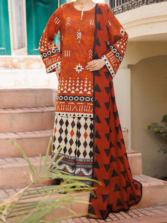 Rust Cotton 3Pc Stitched - ALP-3PS-2818