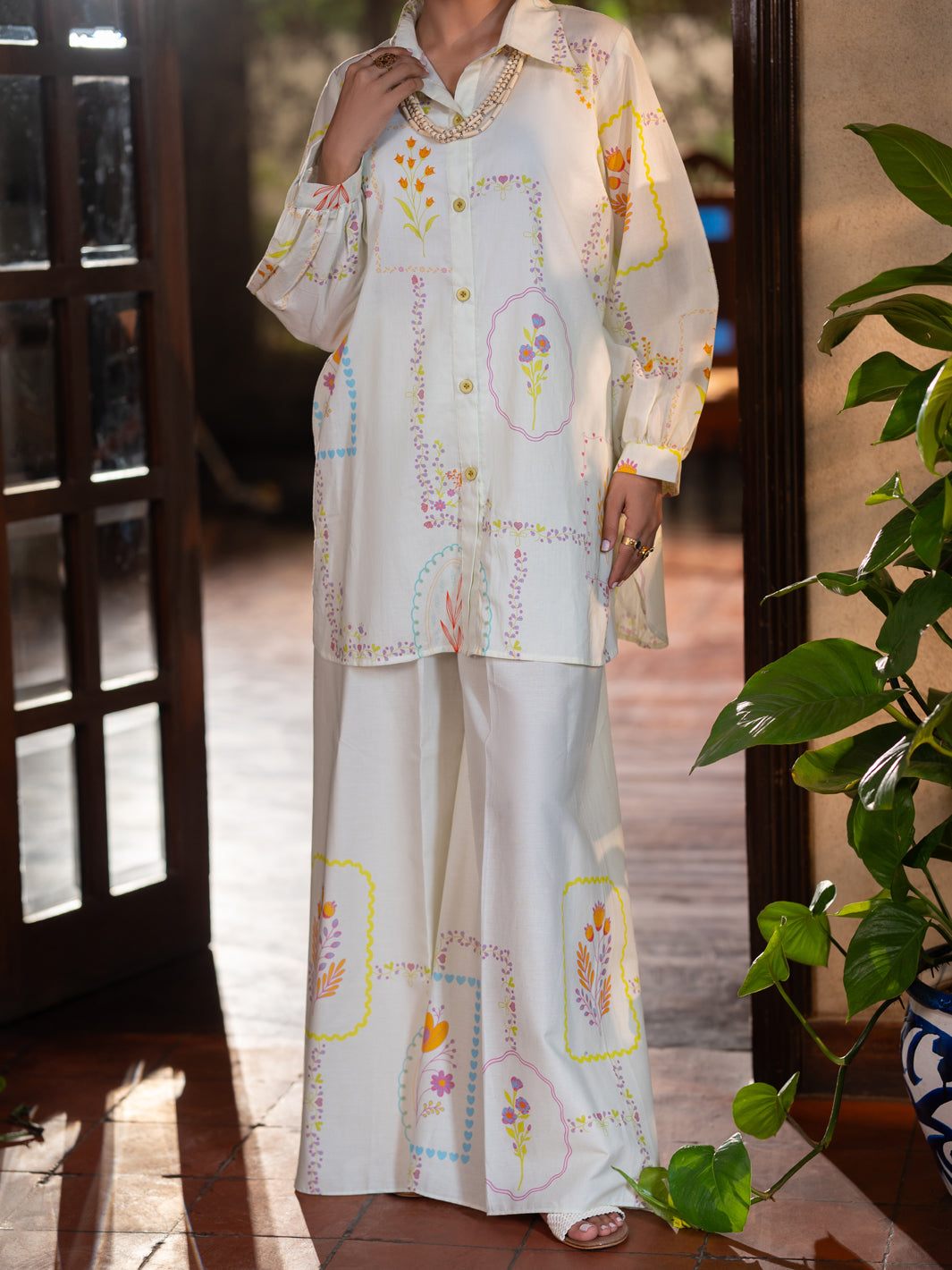 Ivory Cambric Stitched 2PC - ALP-2PS-LKS-2825