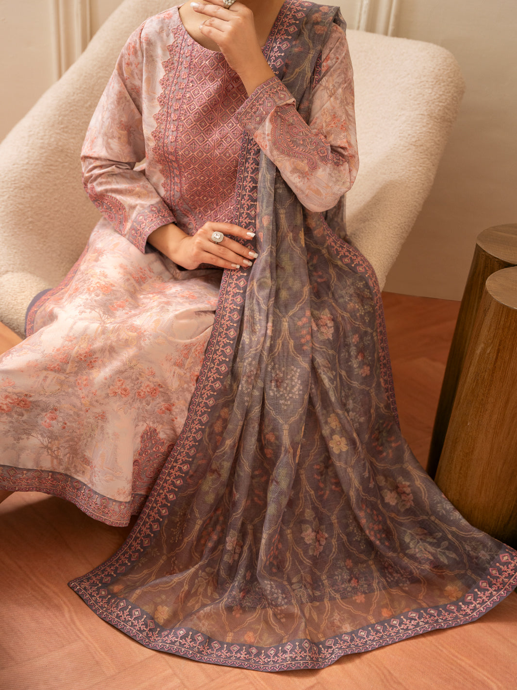 Light Pink Silk Lawn Stitched 3Pc - ALP-3PS-2364