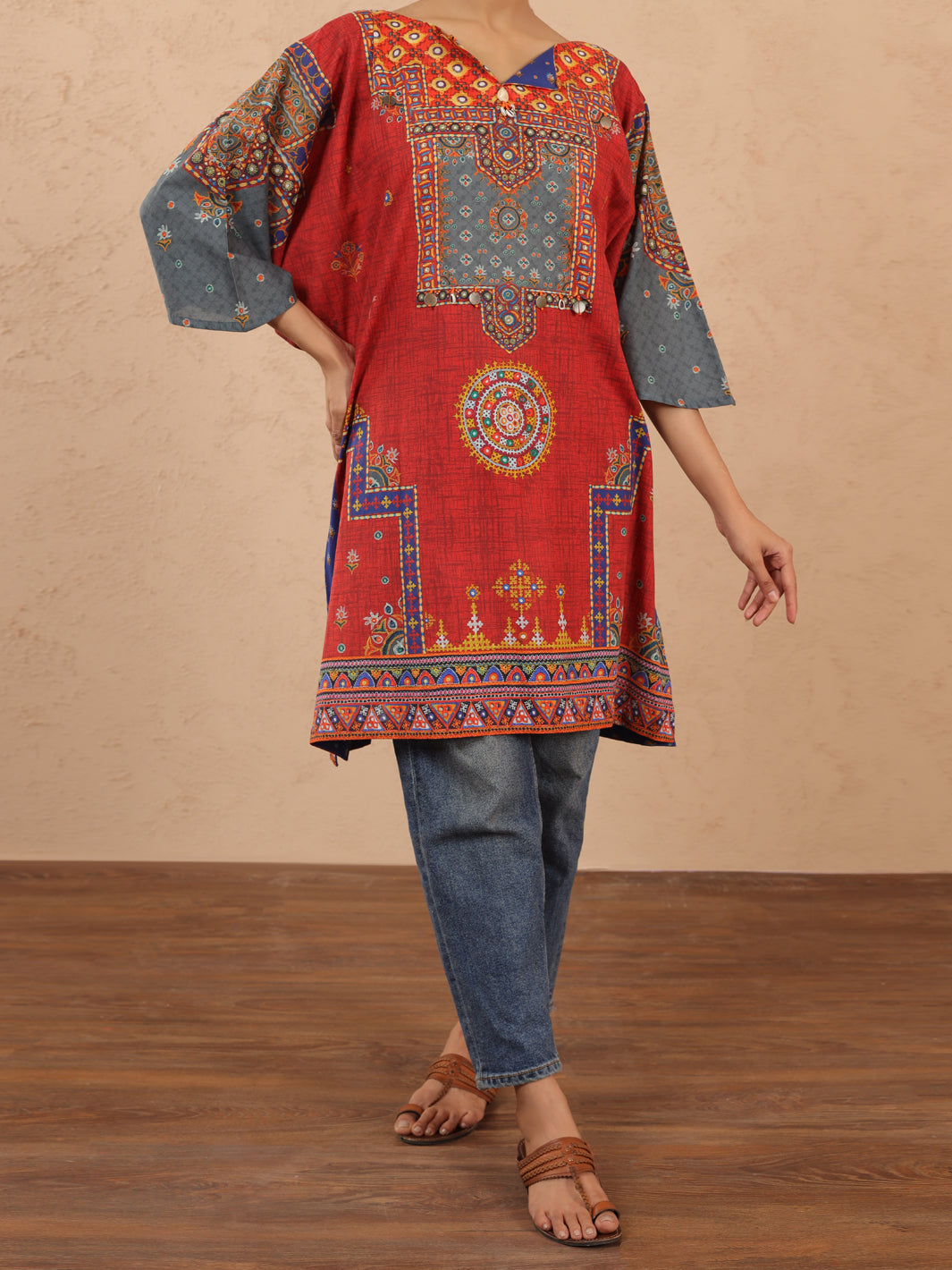 Red Cambric Tunic - ALP-LK-1980 - Almirah Online