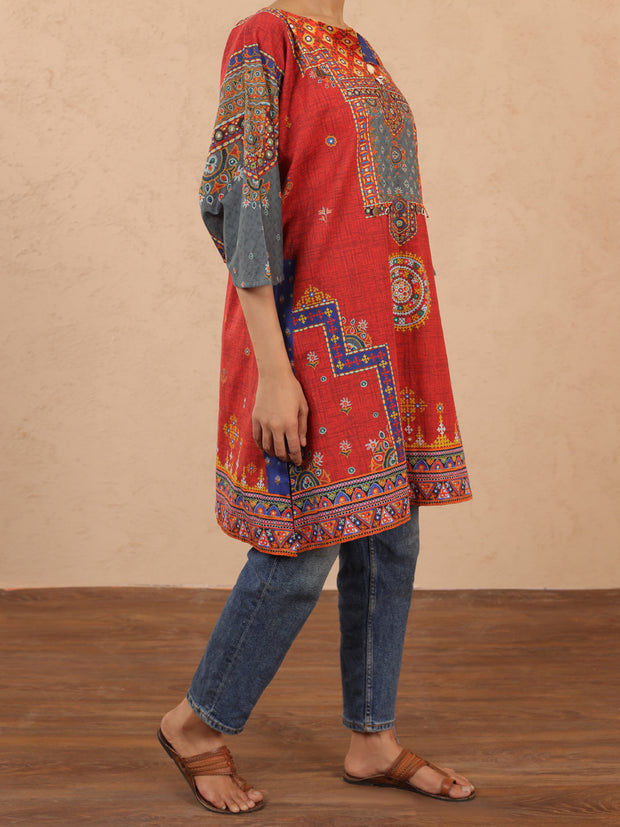 Red Cambric Tunic - ALP-LK-1980 - Almirah Online