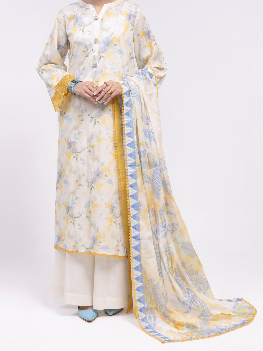 Off White Lawn 2Pc Unstitched  - Women Unstitched 2 Piece | ALMIRAH
