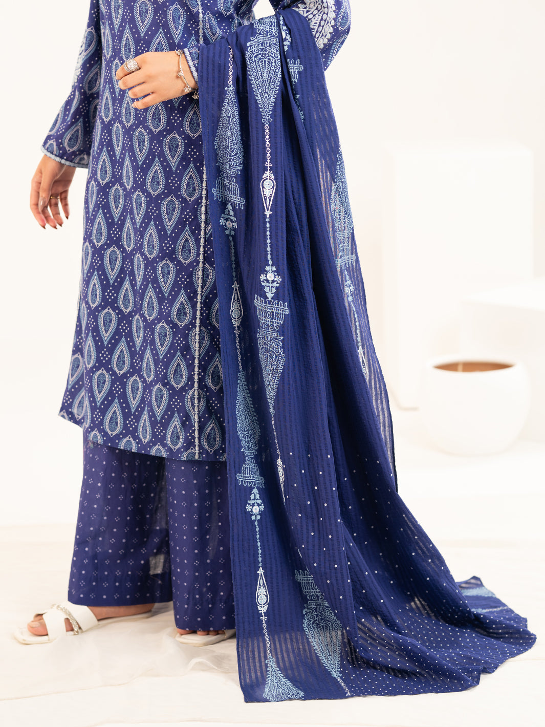 Blue Khaddi Net Stole - ALP-ST-2335A
