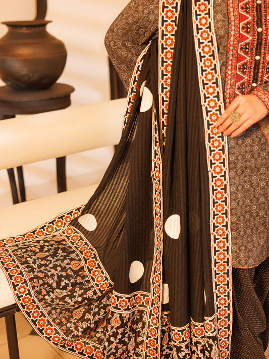 Black Dobby Dyed Dupatta - ALP-ST-2335B