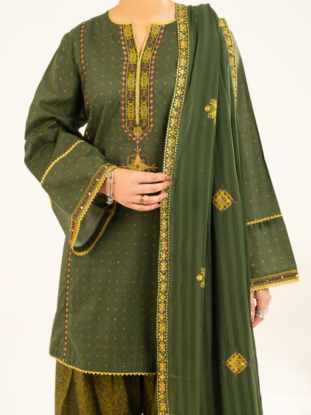 Mehndi Green Lawn Stitched 2Pc - ALP-2PS-LKS-2336A