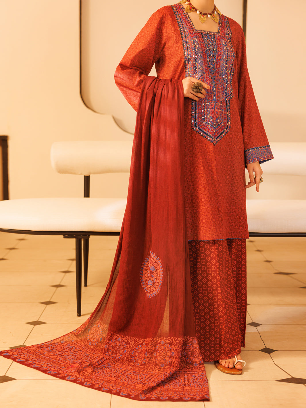 Maroon Lawn Stitched 2Pc - ALP-2PS-LKS-2336B