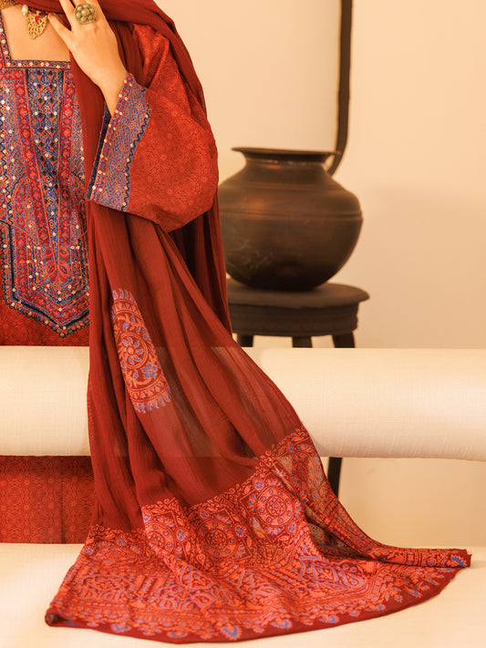 Maroon Dobby Dupatta - ALP-ST-2336B