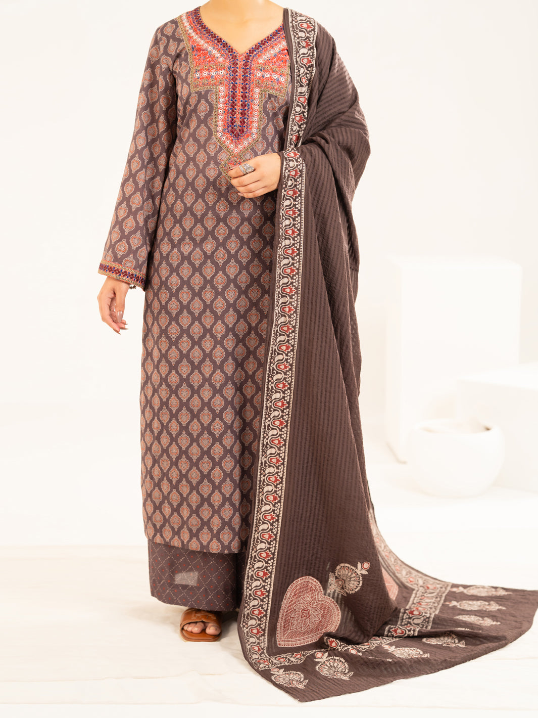 Brown Lawn Stitched 2Pc - ALP-2PS-LKS-2337A