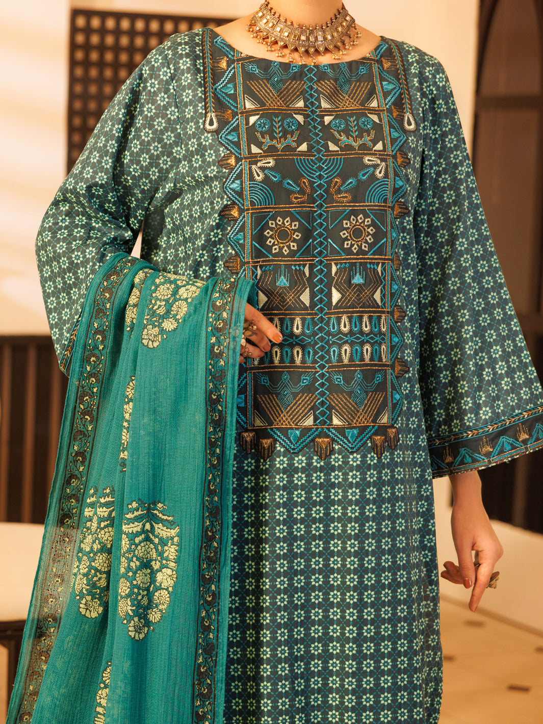 Teal Lawn Stitched 2Pc - ALP-2PS-LKS-2337B