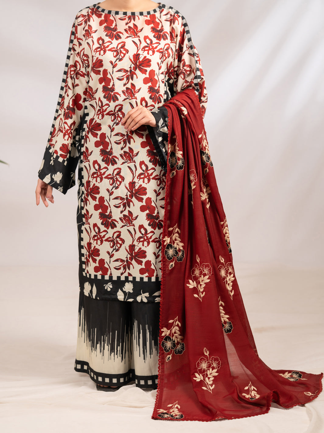 Maroon Poly-Lawn 2Pc Stitched - ALP-2PS-LKS-2339