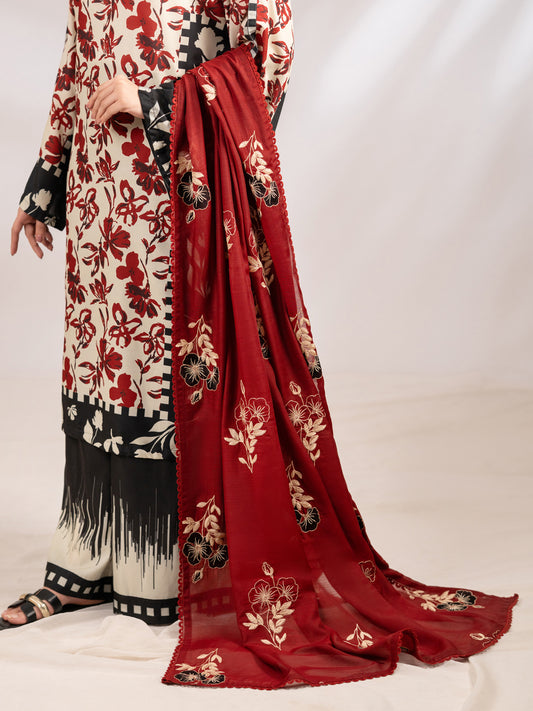 Maroon Zari Lawn Casual Dupatta - ALP-ST-2339