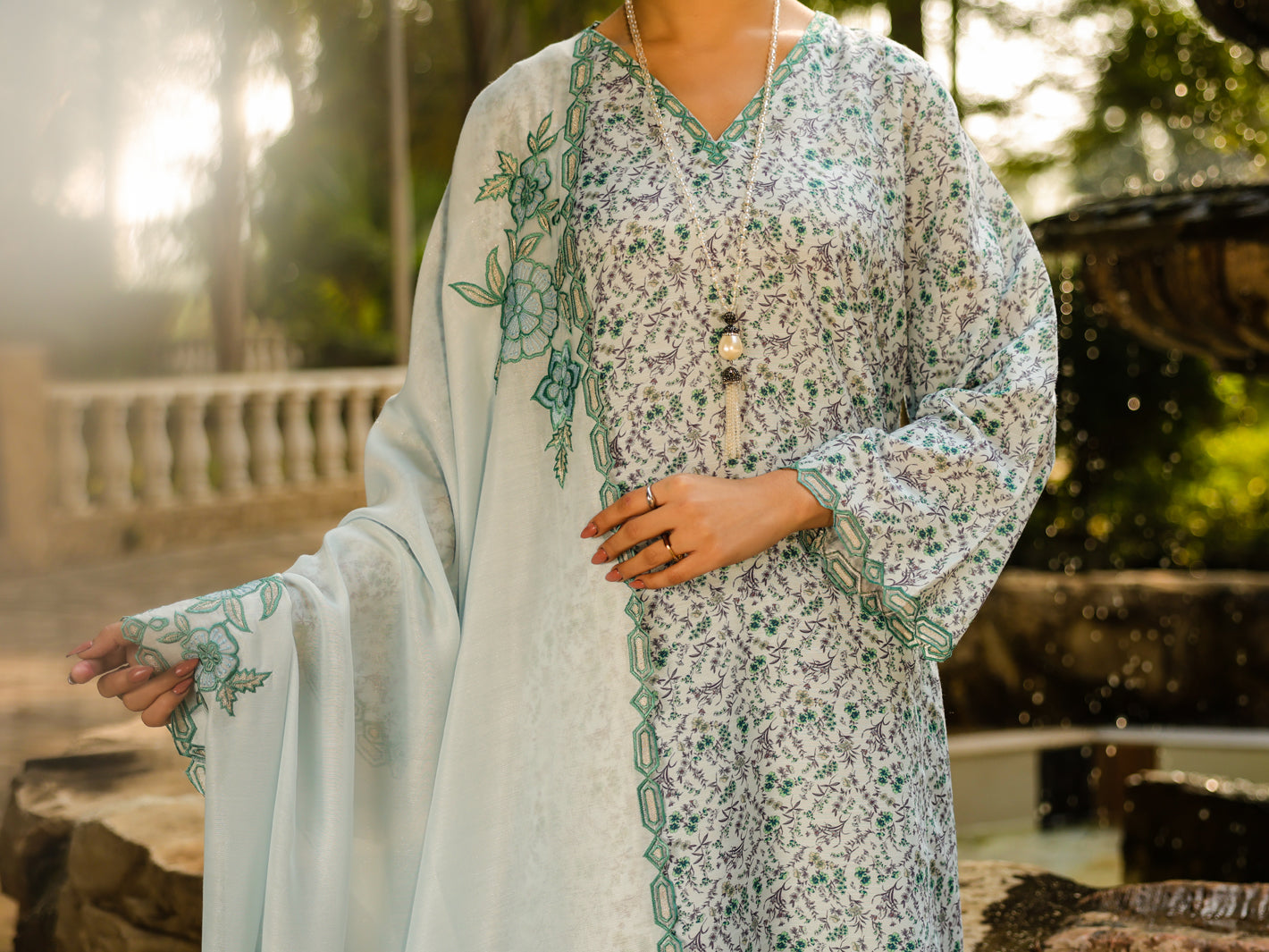 Ice Blue Silk Lawn 2Pc Stitched - ALP-2PS-LKS-2365