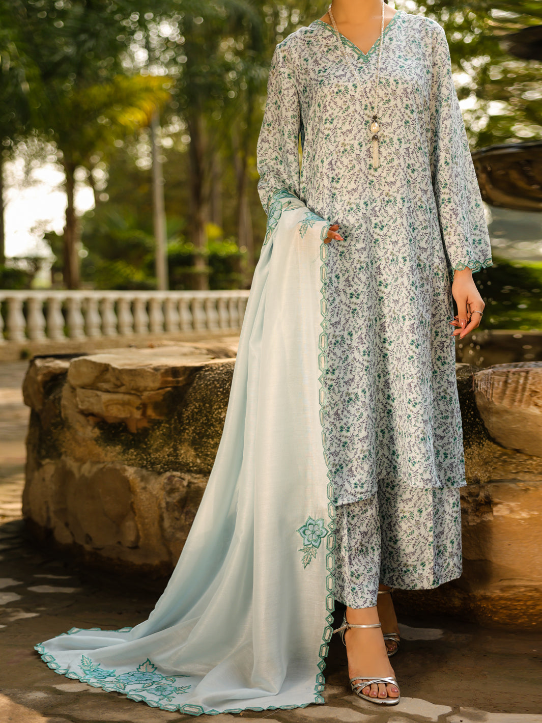 Ice Blue Silk Lawn 2Pc Stitched - ALP-2PS-LKS-2365