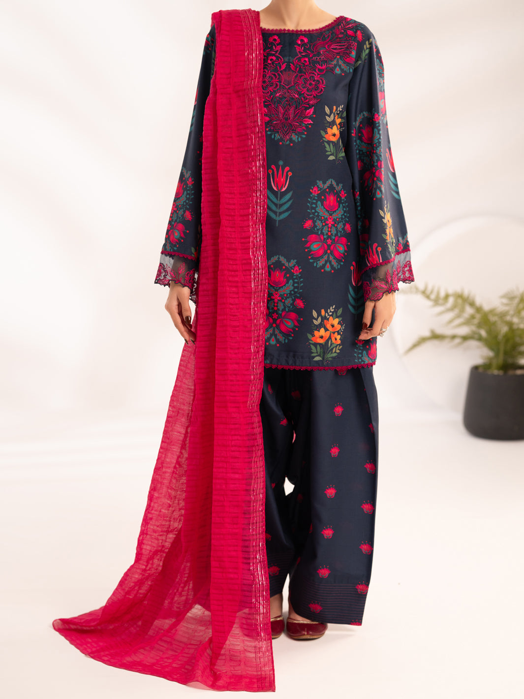 Blue Lawn Unstitched 3Pc  - Women Unstitched 3 Piece | ALMIRAH
