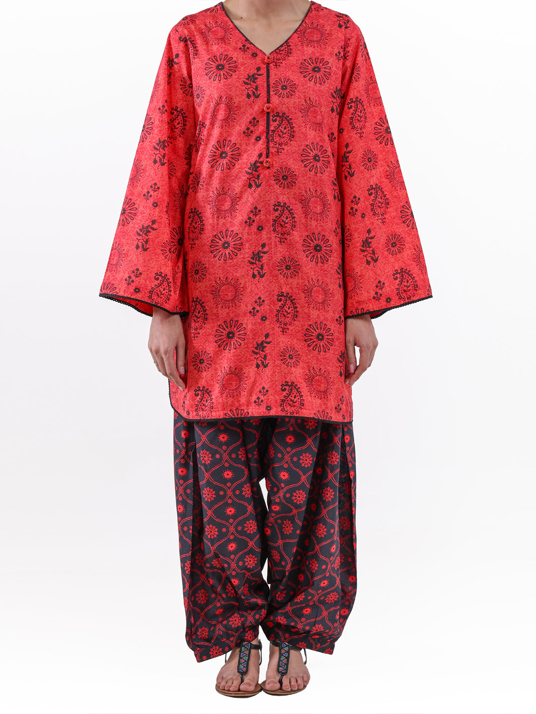 Red Lawn 2Pc Unstitched  - Women Unstitched 2 Piece | ALMIRAH