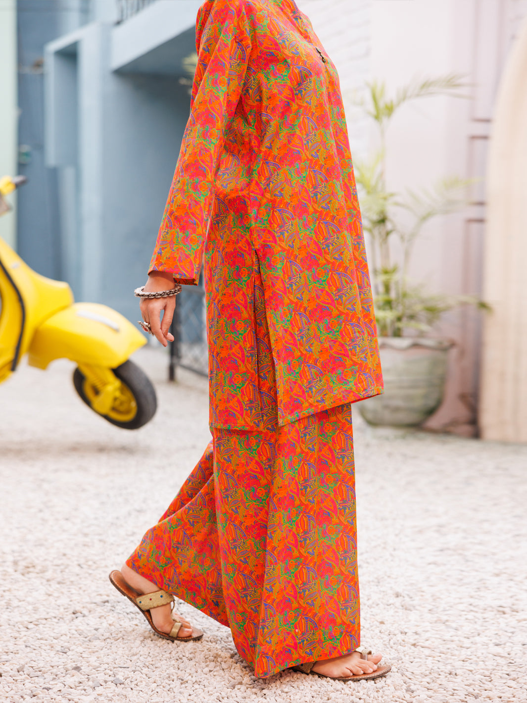 Orange Lawn Co-Ord Set - ALP-2PS-SLKS-2512