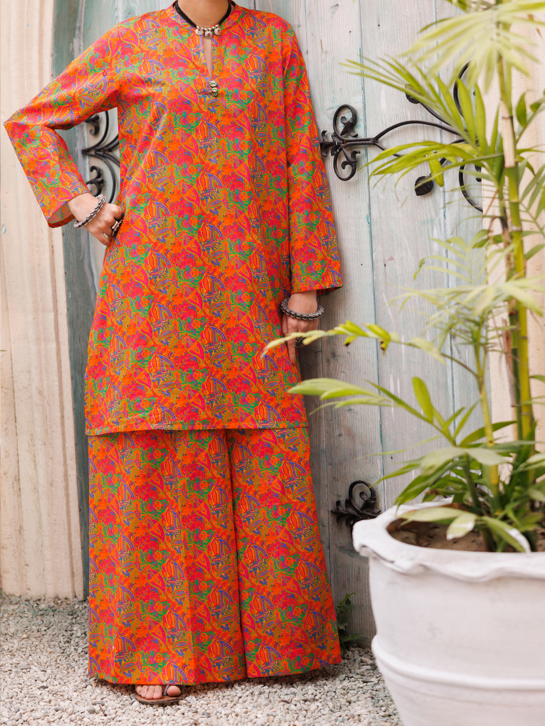 Orange Lawn Co-Ord Set - ALP-2PS-SLKS-2512