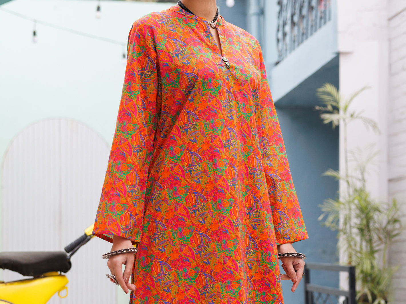Orange Lawn Co-Ord Set - ALP-2PS-SLKS-2512