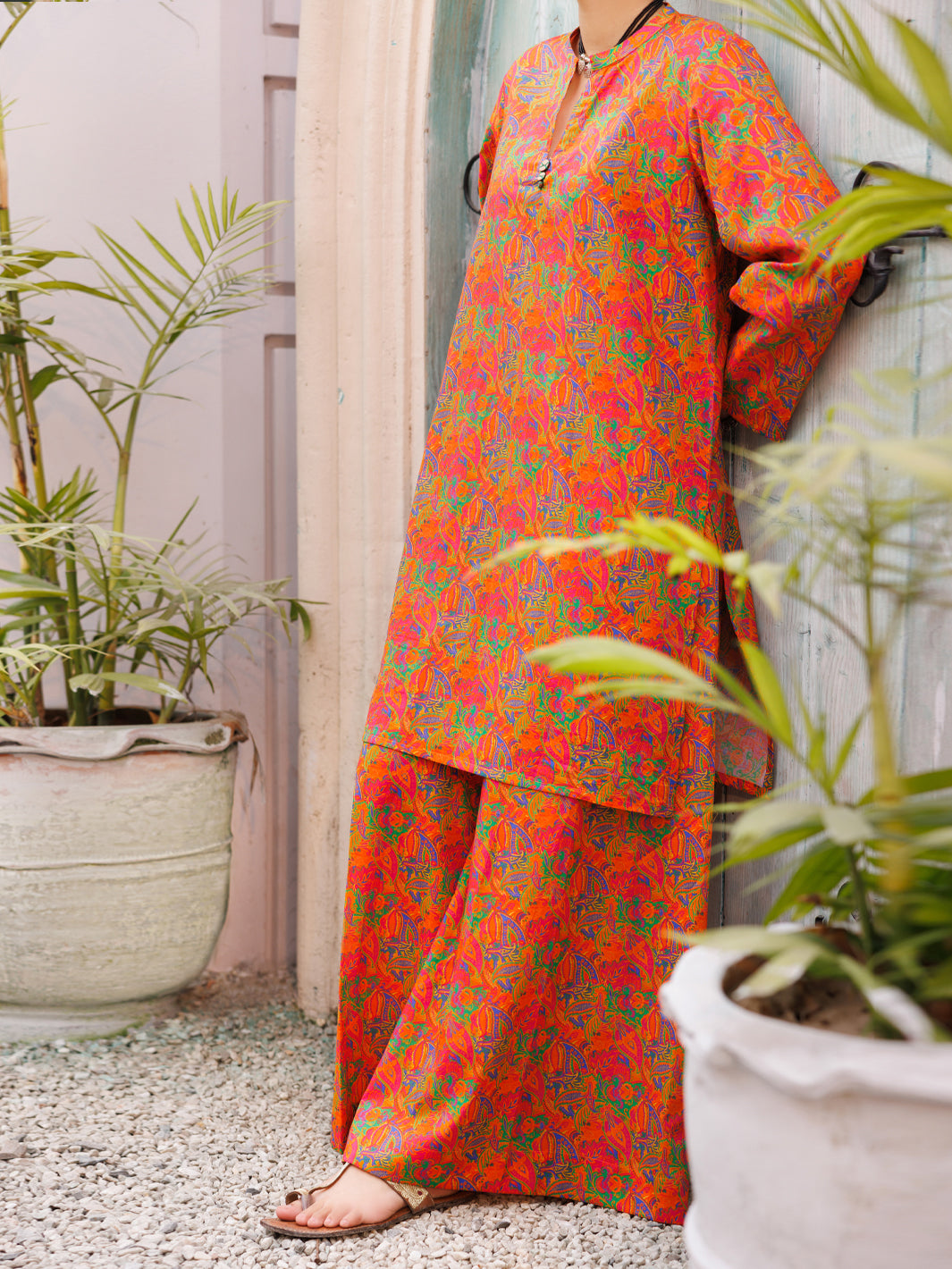 Orange Lawn Co-Ord Set - ALP-2PS-SLKS-2512