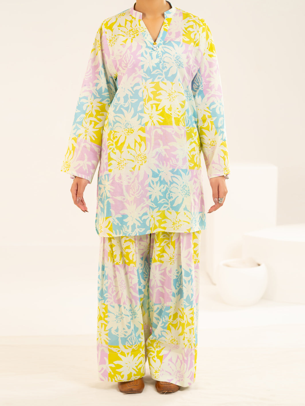 Multicolor Lawn Co-Ord Set - ALP-2PS-SLKS-2519