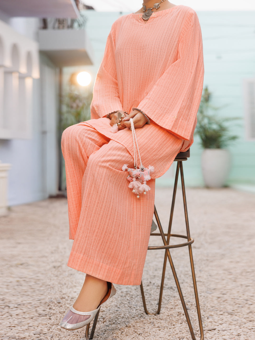 Peach Seersucker 2Pc Stitched - ALP-2PS-LKS-2523