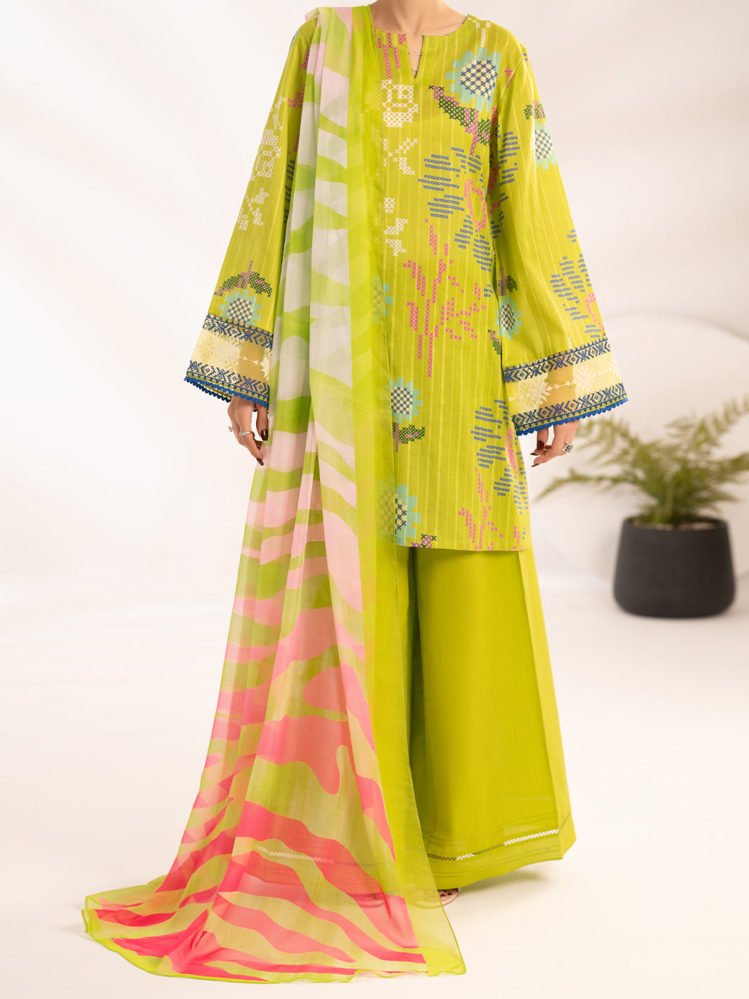 Green Lino Kara Unstitched 3Pc - ALP-3PS-2456