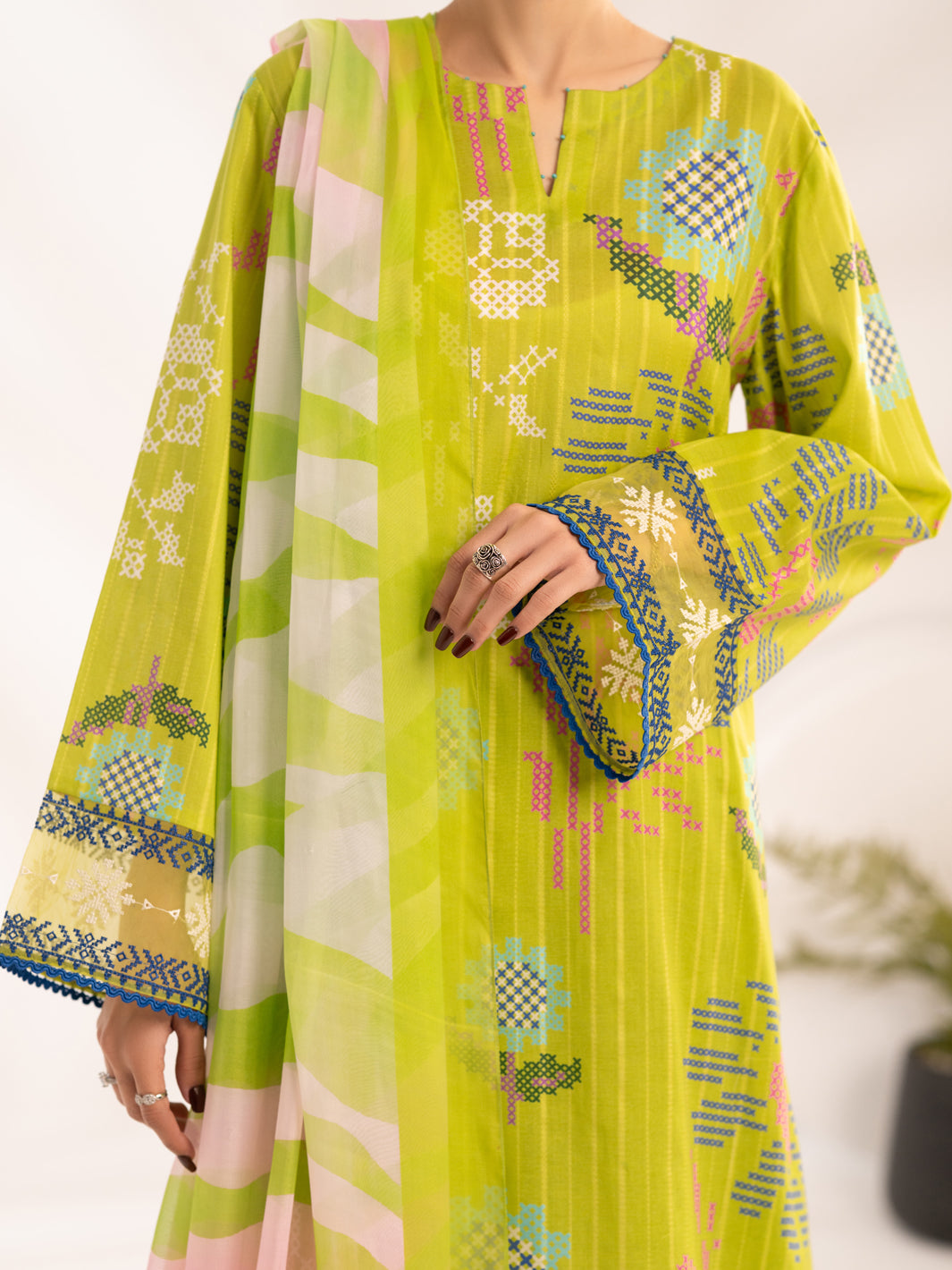 Green Lino Kara Unstitched 3Pc - ALP-3PS-2456